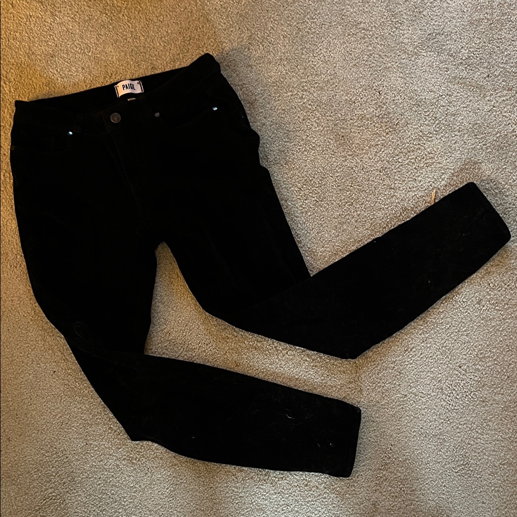 Paige Jet Black Velvet Pants 30